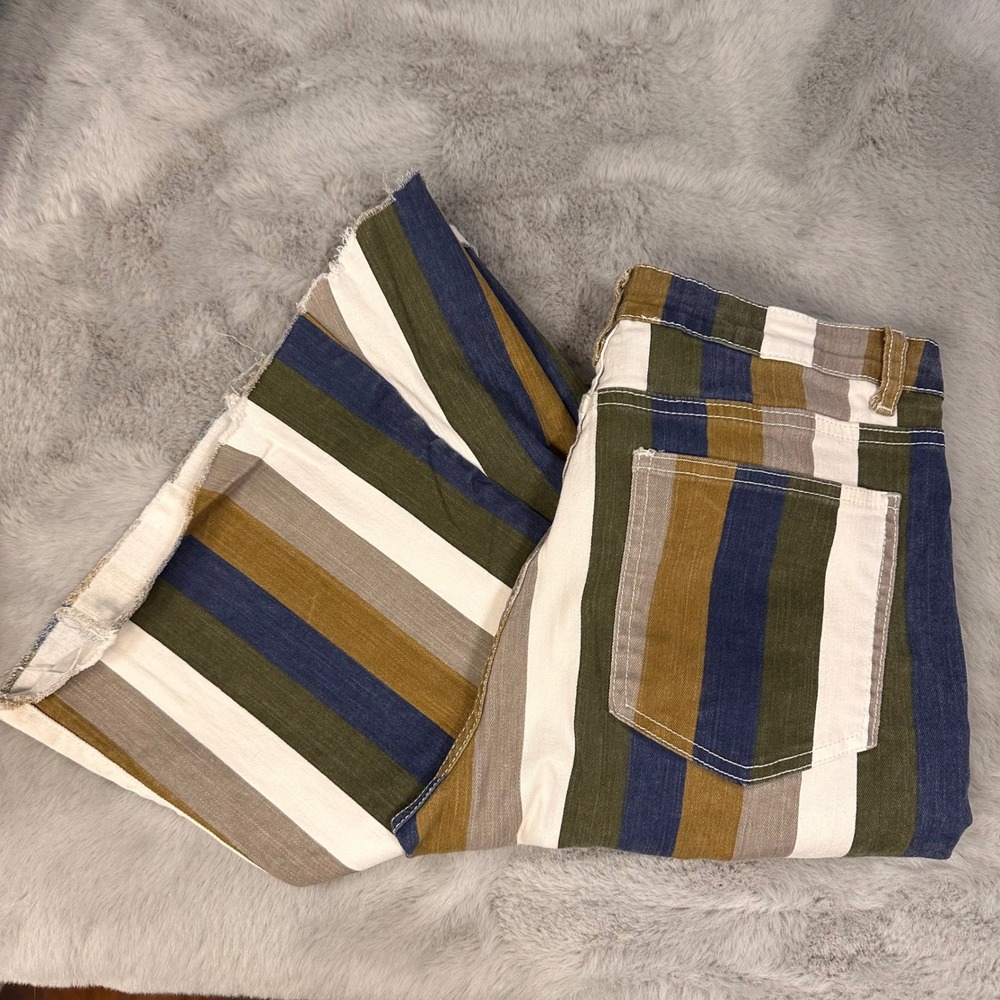 Saints & Hearts Striped Crop Flare Jeans Medium Retro Boho Chic